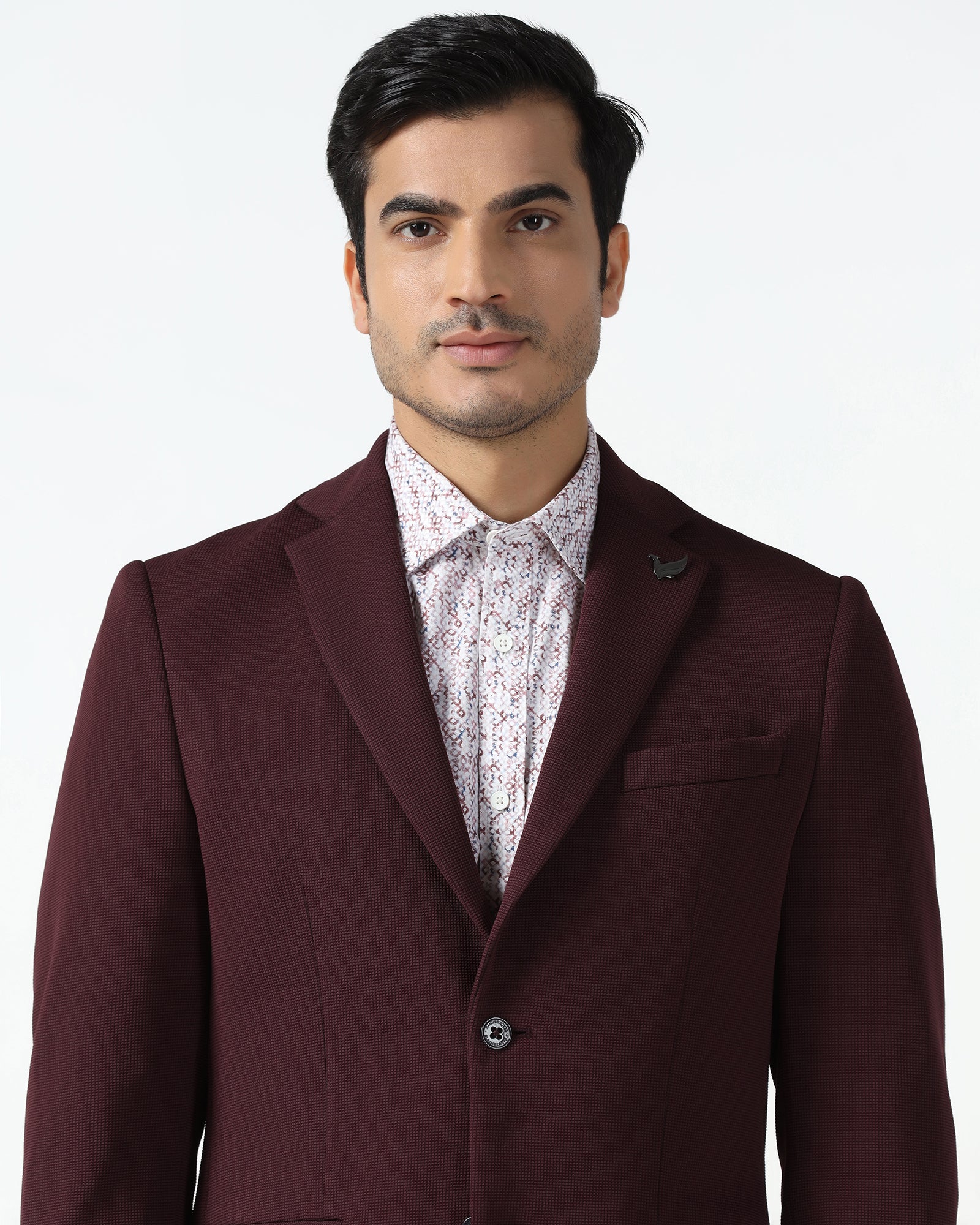 Formal Maroon Textured Blazer - Rismo