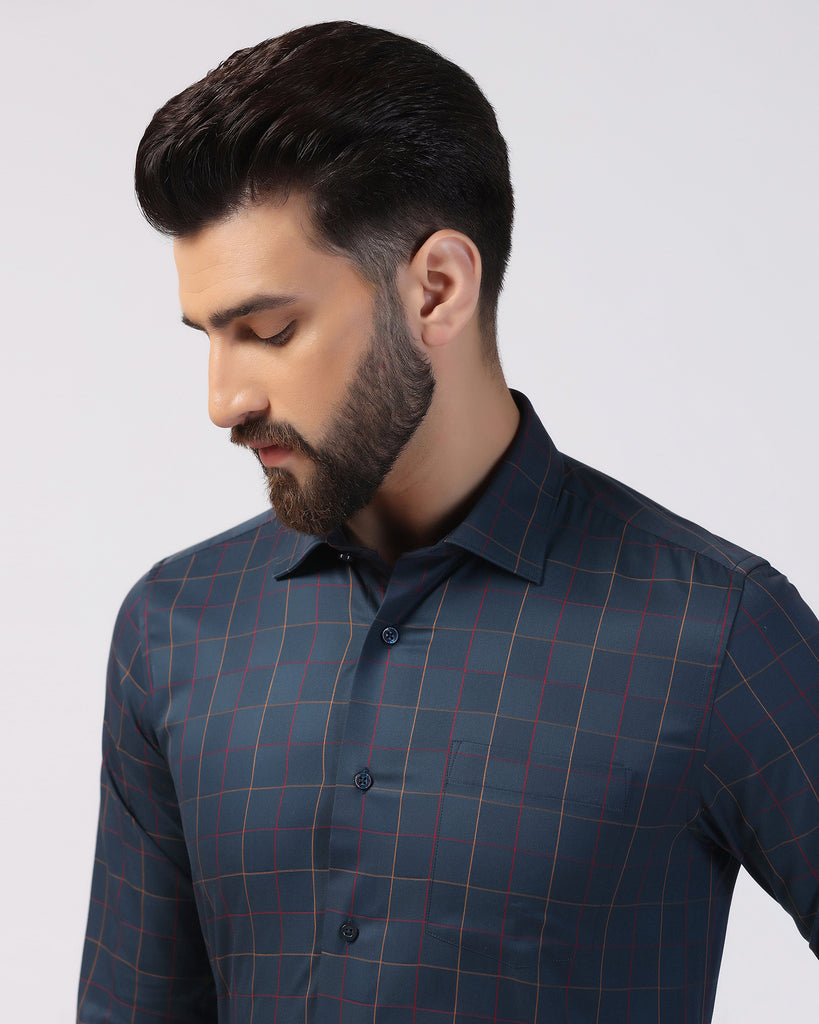 Non Iron Formal Navy Check Shirt - Boston