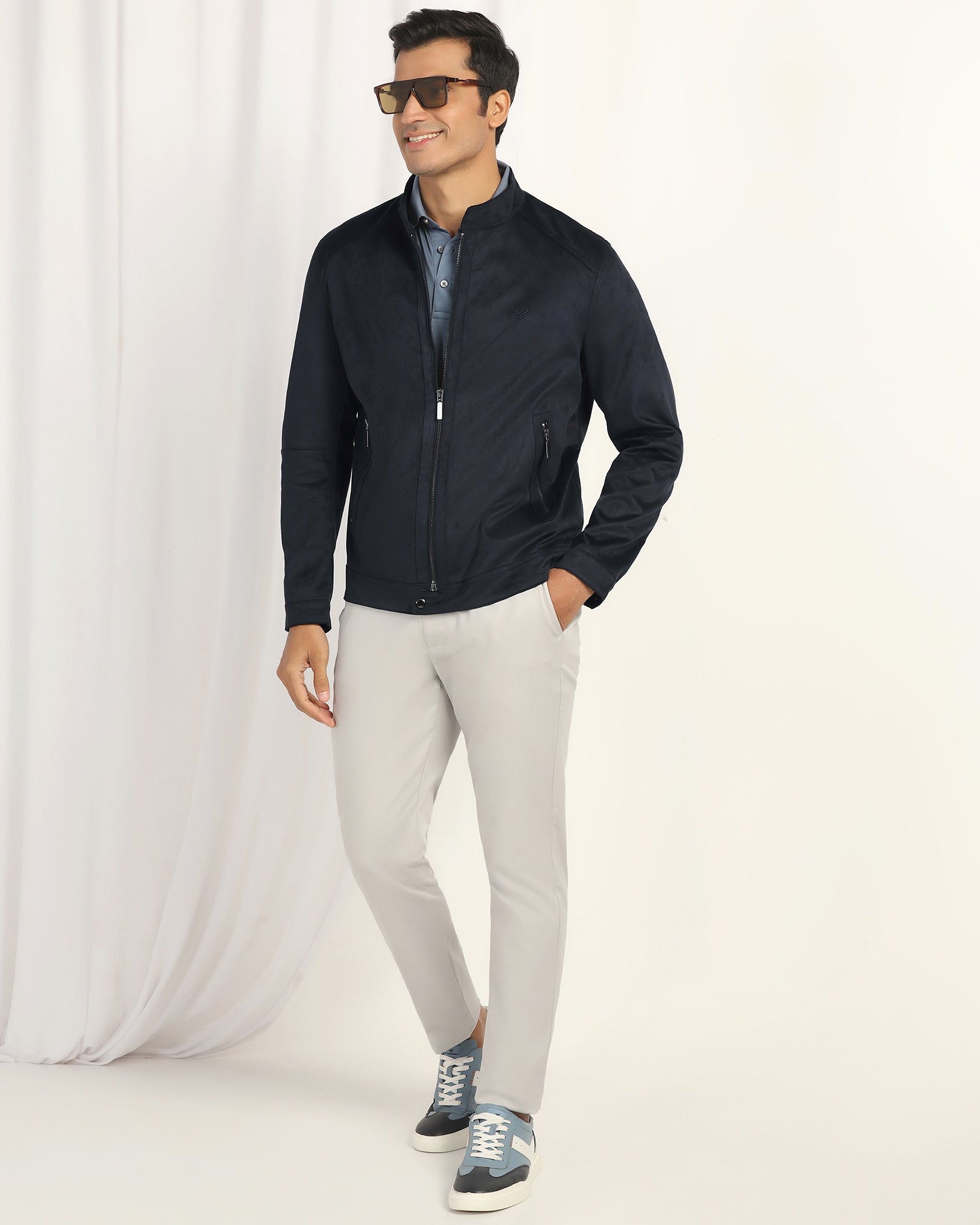 Formal Navy Solid Zipper Jacket - Gosling