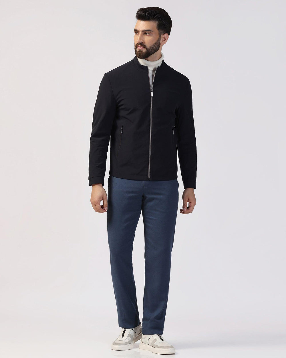 Formal Navy Solid Zipper Jackets - Orion