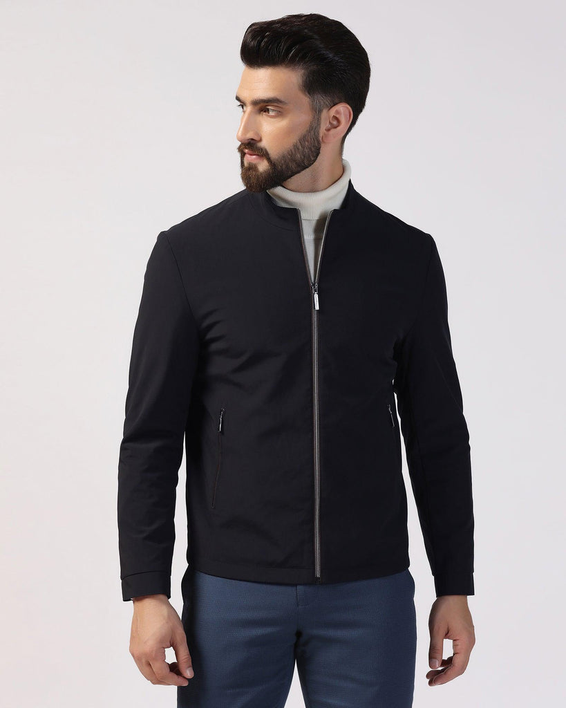 Formal Navy Solid Zipper Jacket - Orion