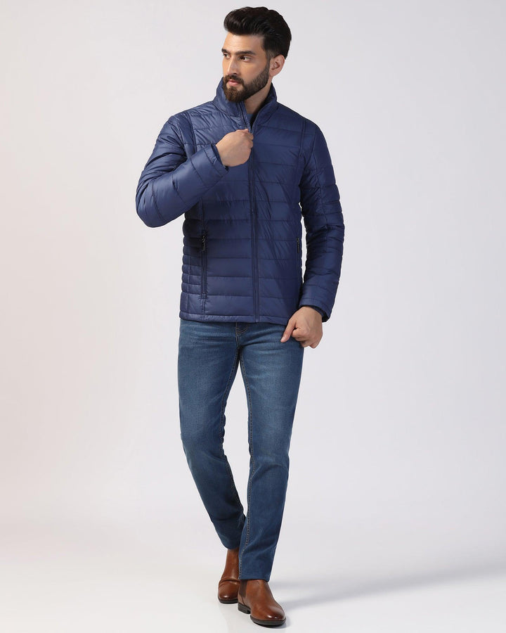 Formal Navy Solid Zipper Jacket - Caproni