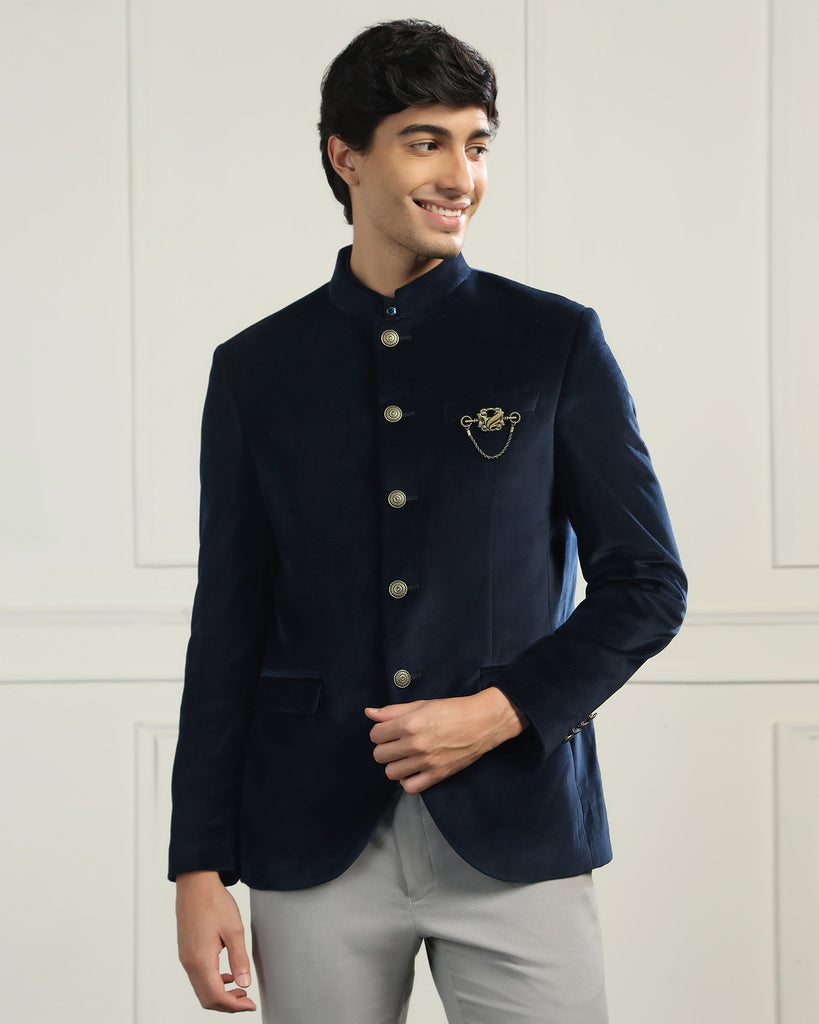 Bandhgala Formal Navy Solid Blazer - Triber