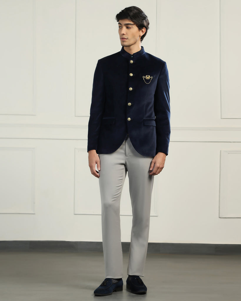 Bandhgala Formal Navy Solid Blazer - Triber