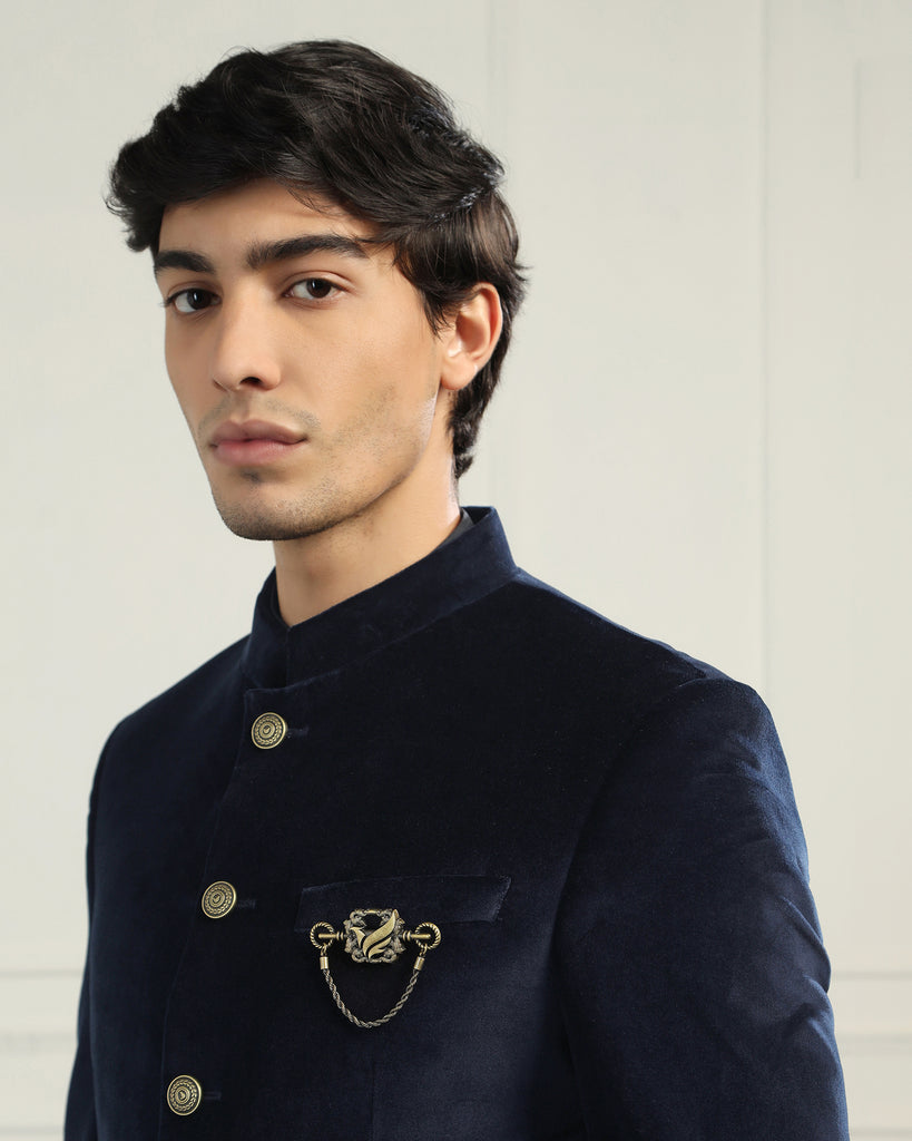 Bandhgala Formal Navy Solid Blazer - Triber