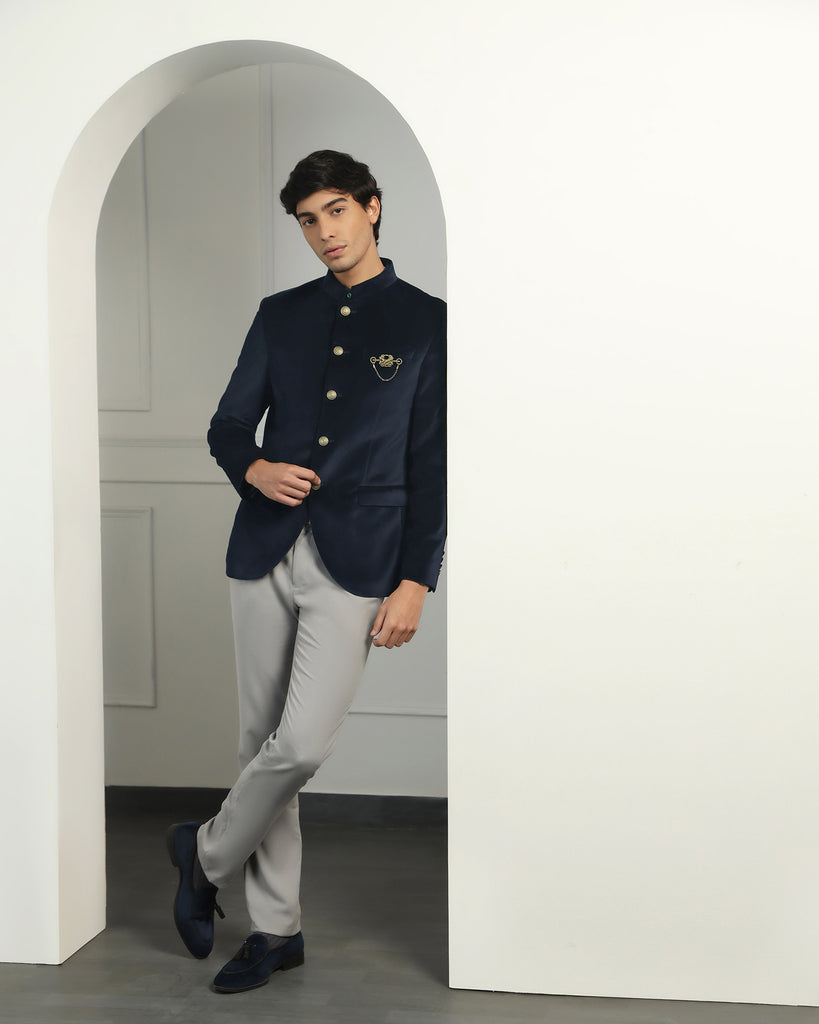 Bandhgala Formal Navy Solid Blazer - Triber