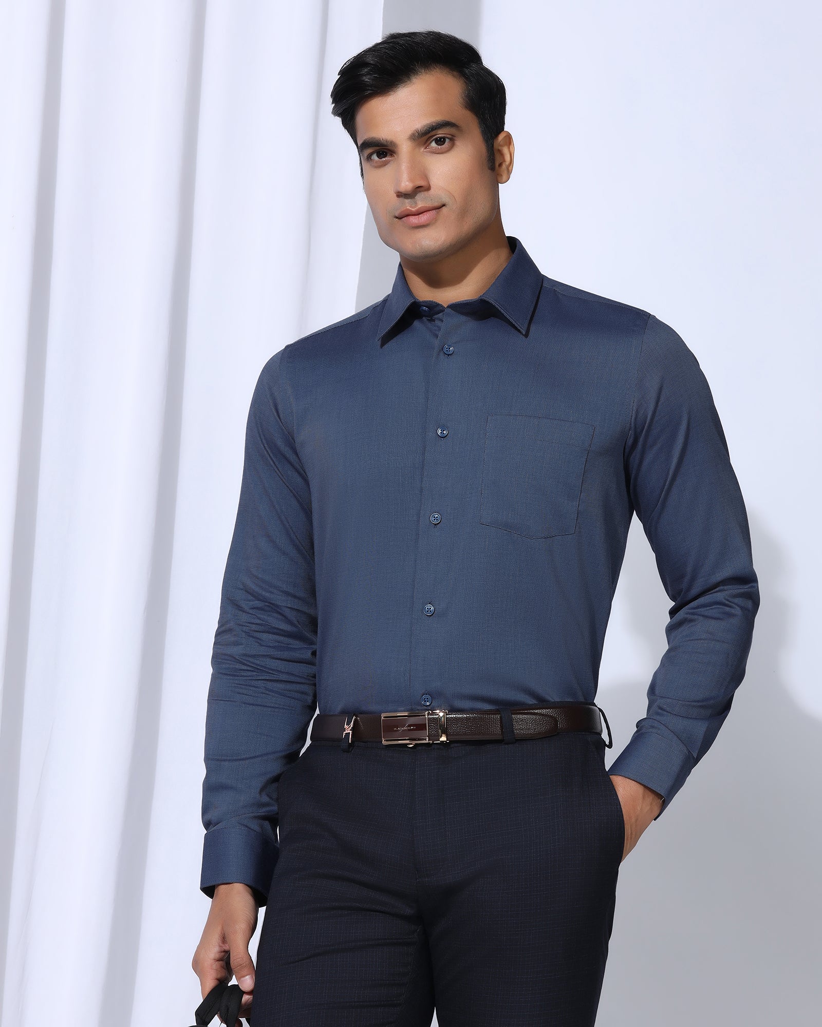 Non Iron Formal Navy Textured Shirt - Vlog