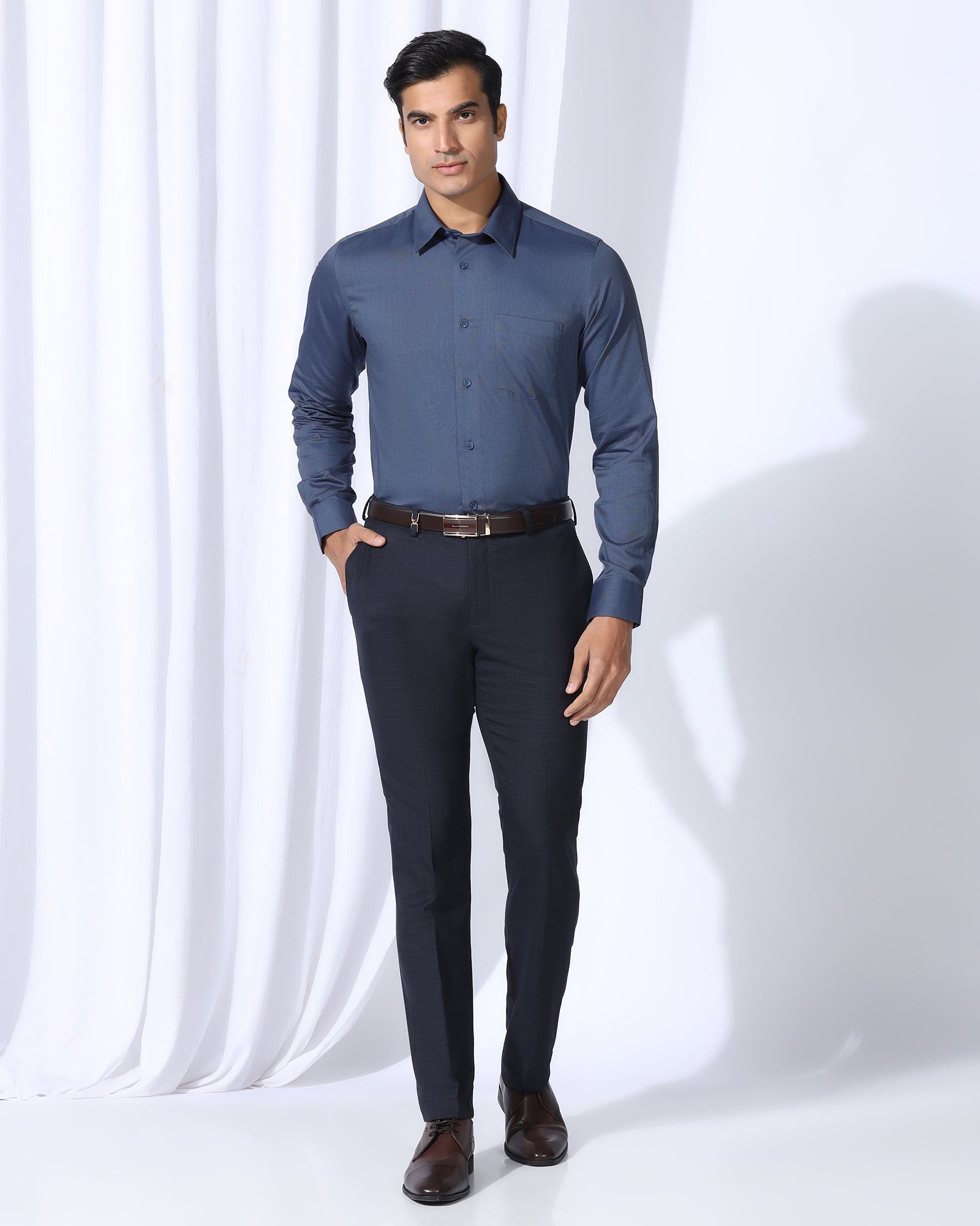 Non Iron Formal Navy Textured Shirt - Vlog