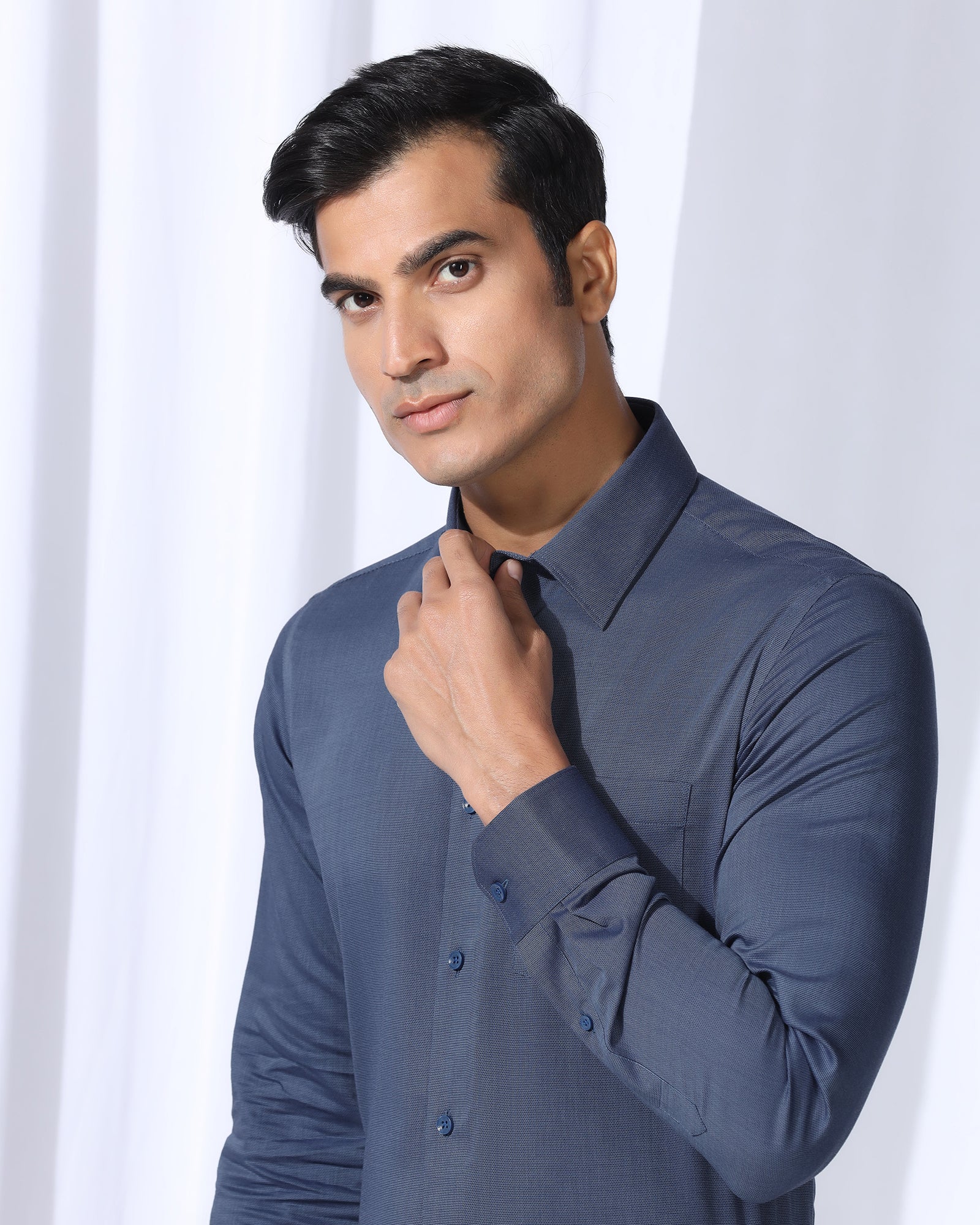 Non Iron Formal Navy Textured Shirt - Vlog