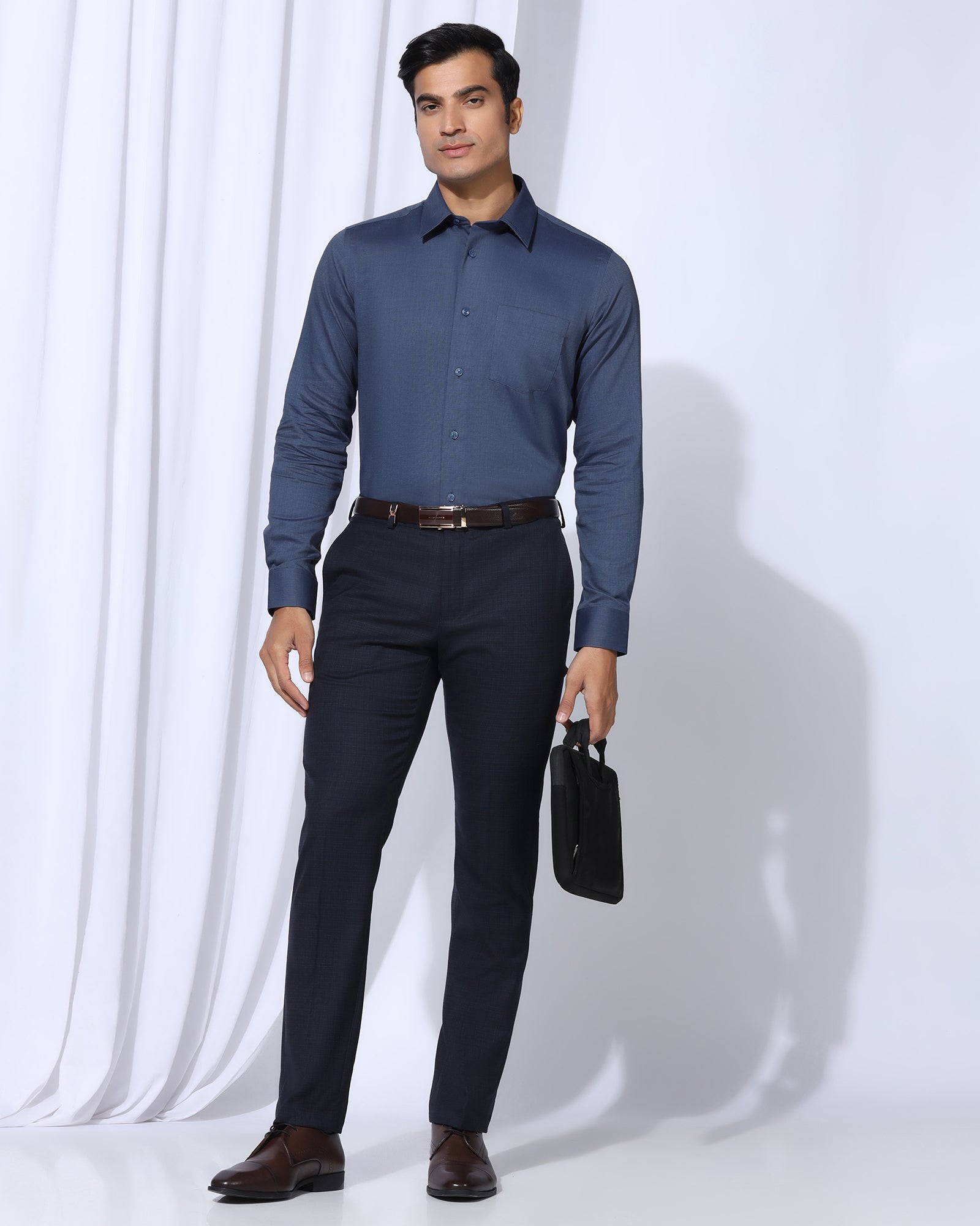 Non Iron Formal Navy Textured Shirt - Vlog