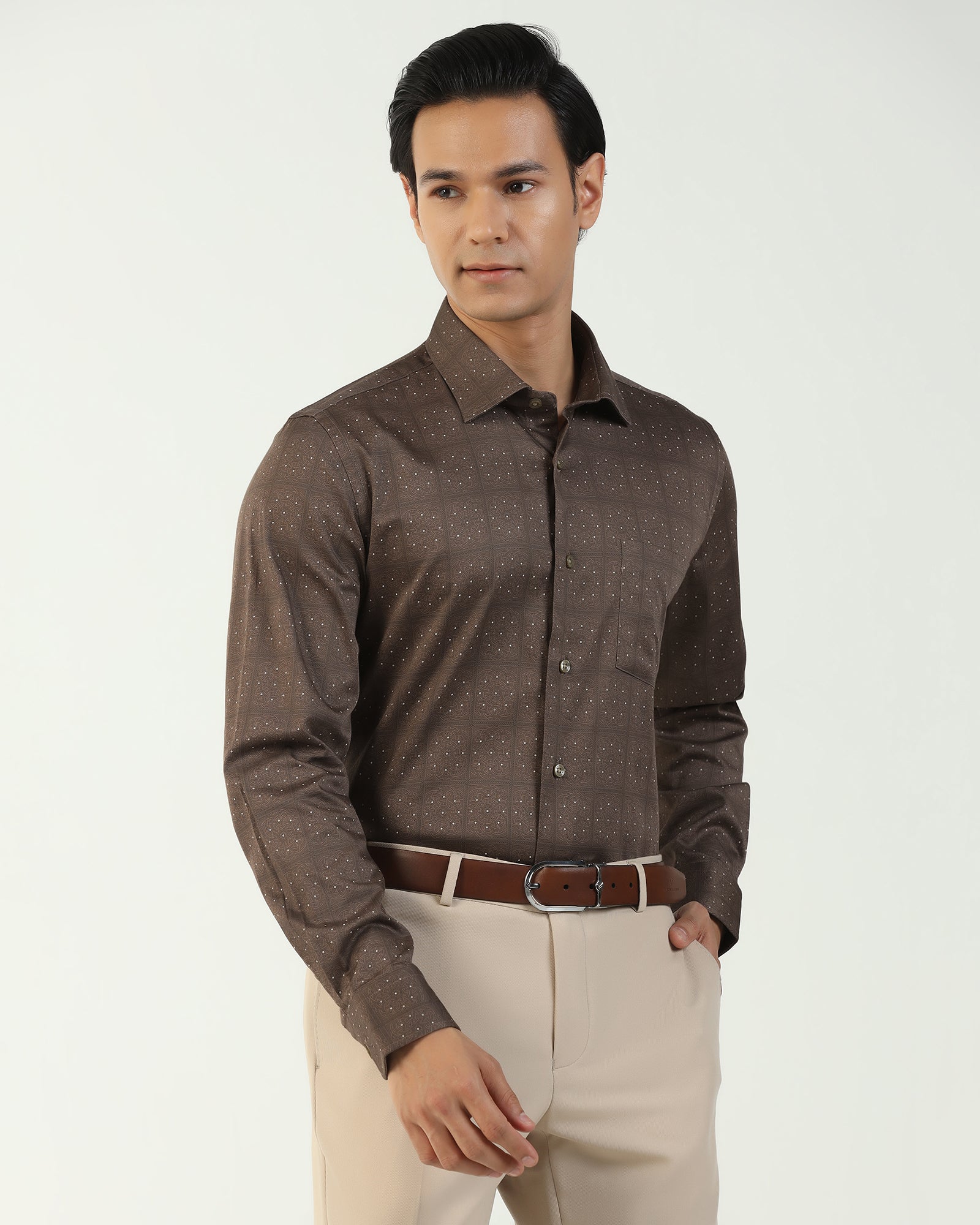 Formal Ochre Printed Shirt - Crust