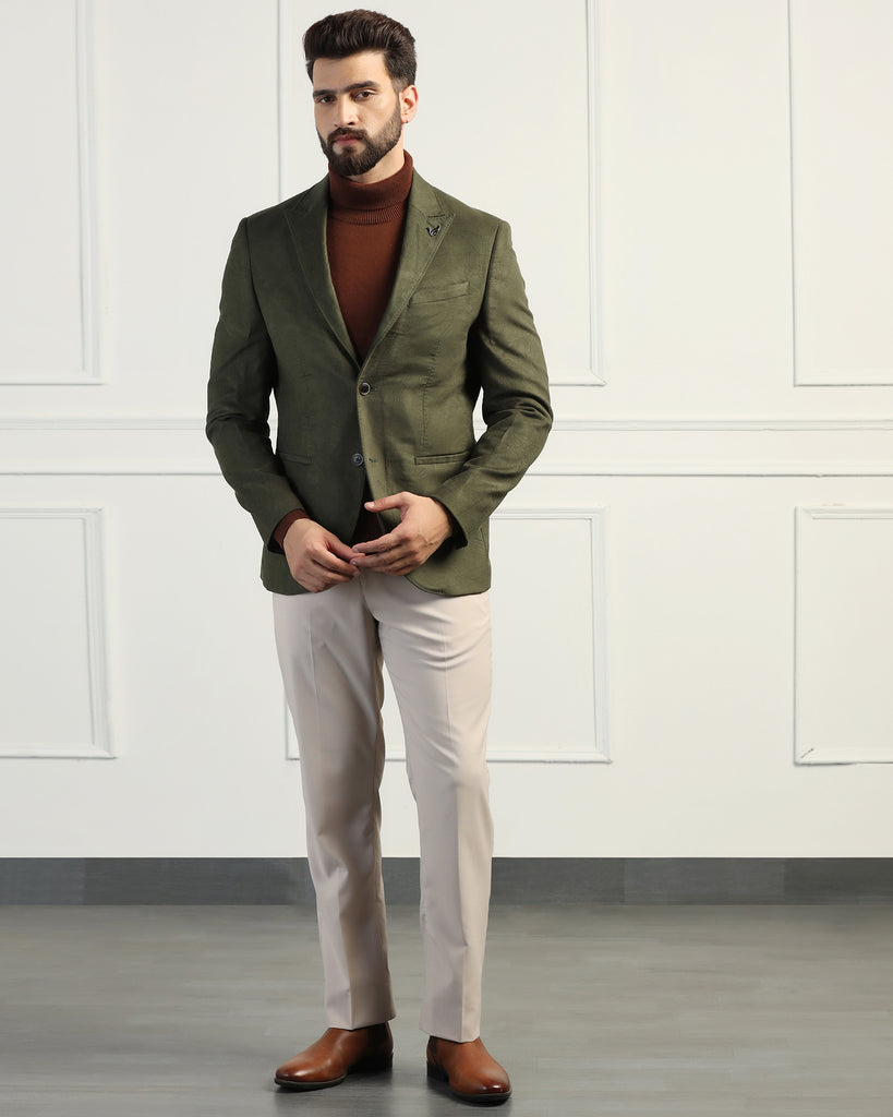 Formal Olive Solid Blazer - Amaze