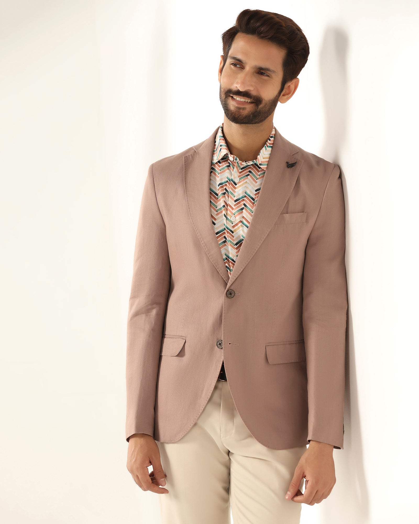 Formal Peach Solid Blazer Gravity