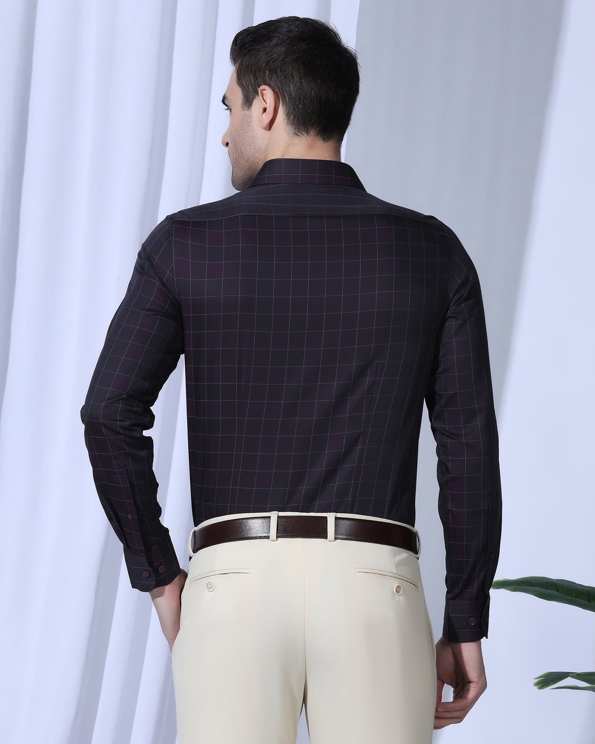 Men Purple Checks Pure Cotton Formal Shirt main image 0