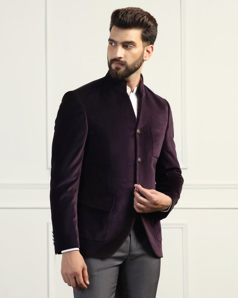 Formal Purple Textured Blazer - Triber