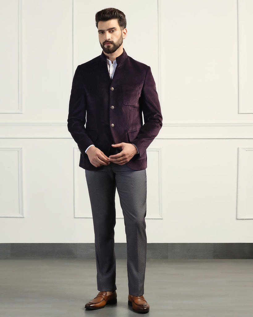 Formal Purple Textured Blazer - Triber