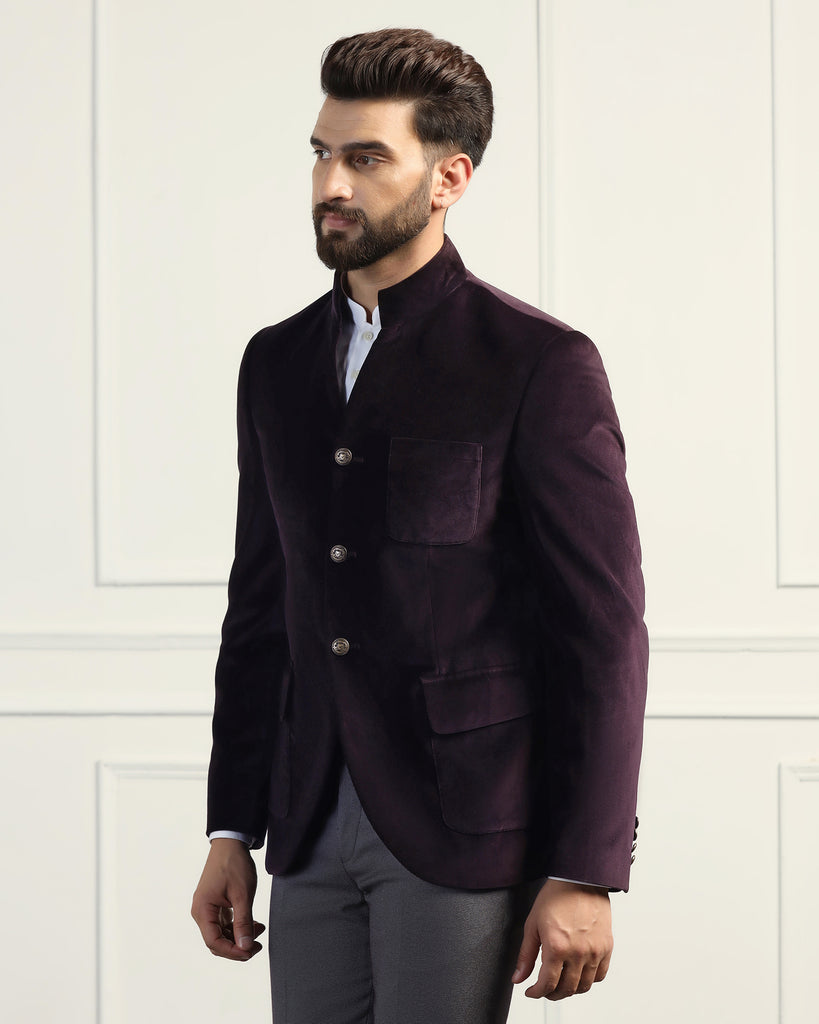 Formal Purple Textured Blazer - Triber