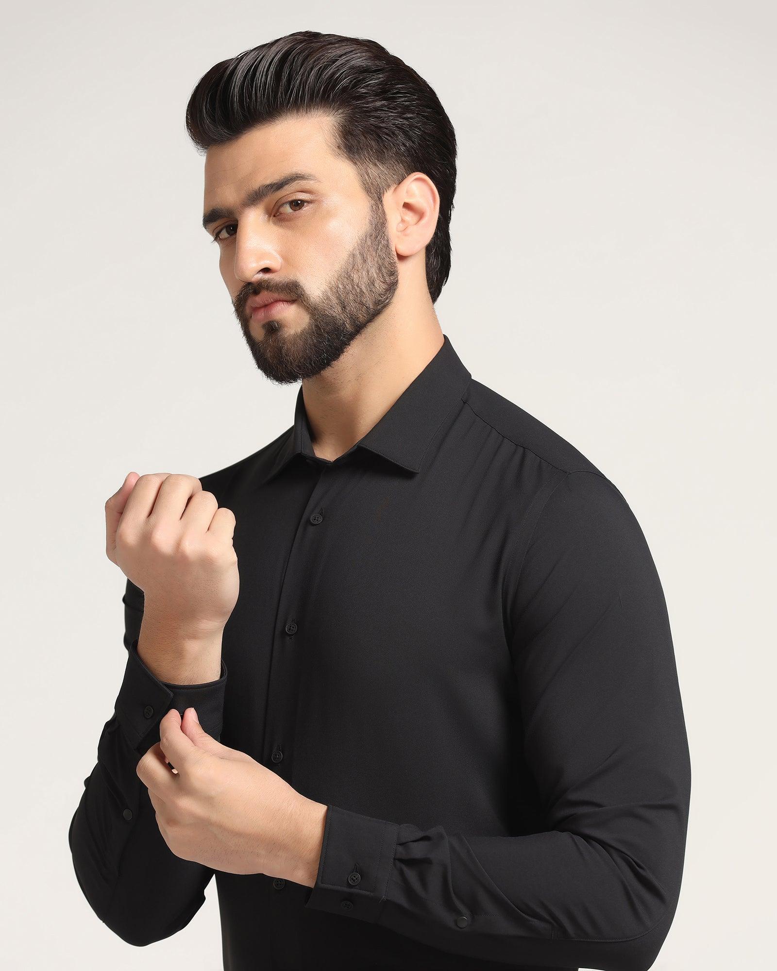 TechPro Formal Black Solid Shirt - Shepherd - Blackberrys