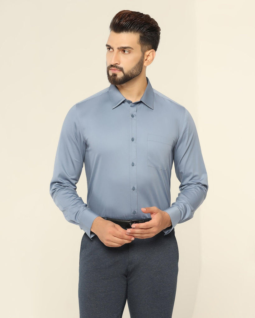 Formal Blue Solid Shirt - Polly