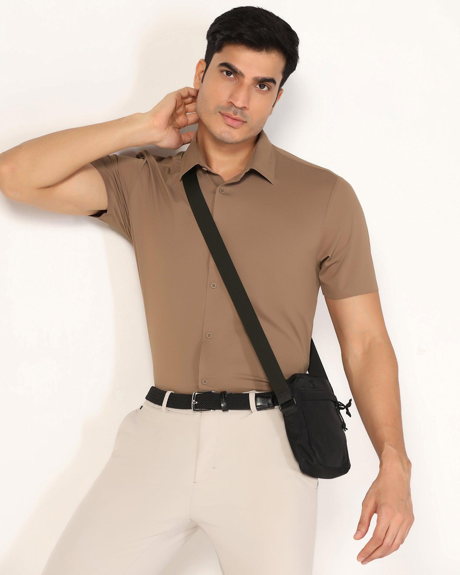 TechPro Formal Half Sleeve Tan Solid Shirt Alfie - Main Image