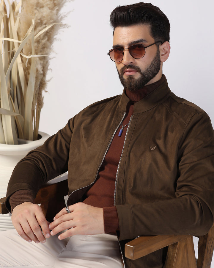 Formal Tan Solid Zipper Jacket - Gosling