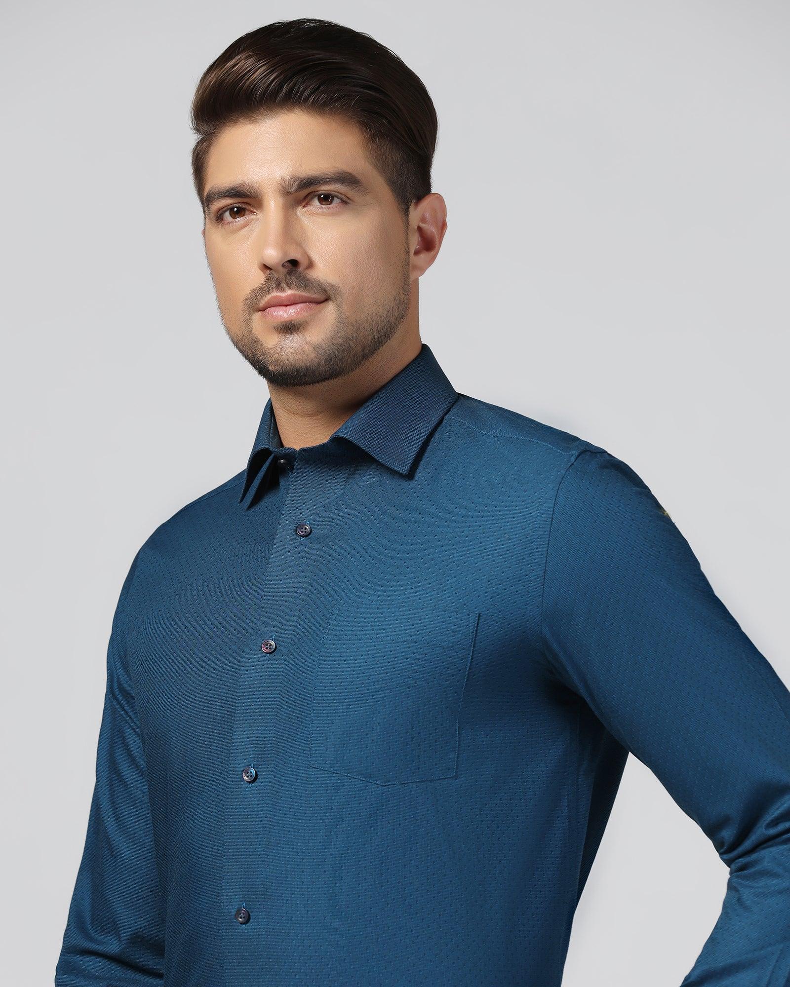 Formal Teal Textured Shirt - Burdy