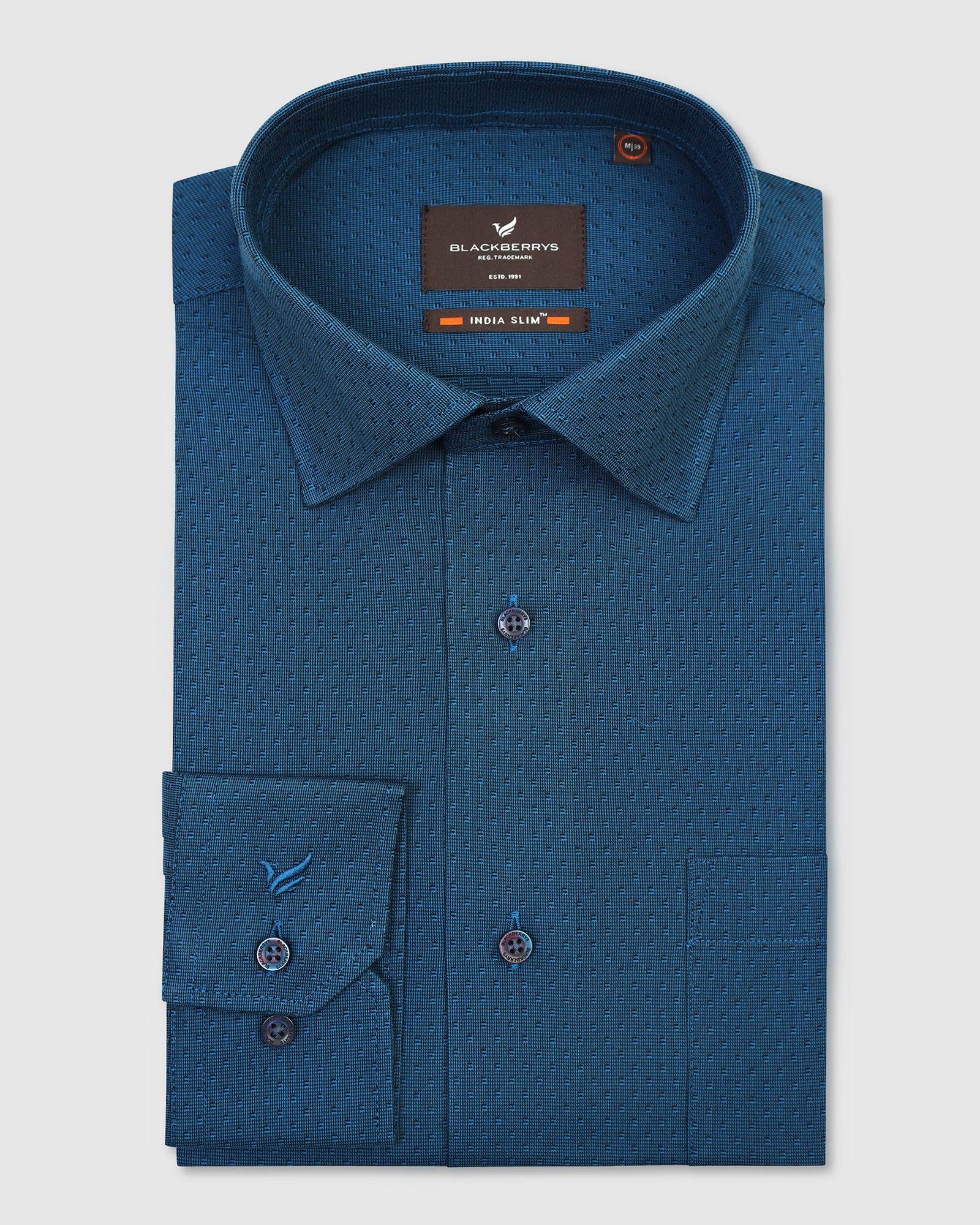 Formal Teal Textured Shirt - Burdy