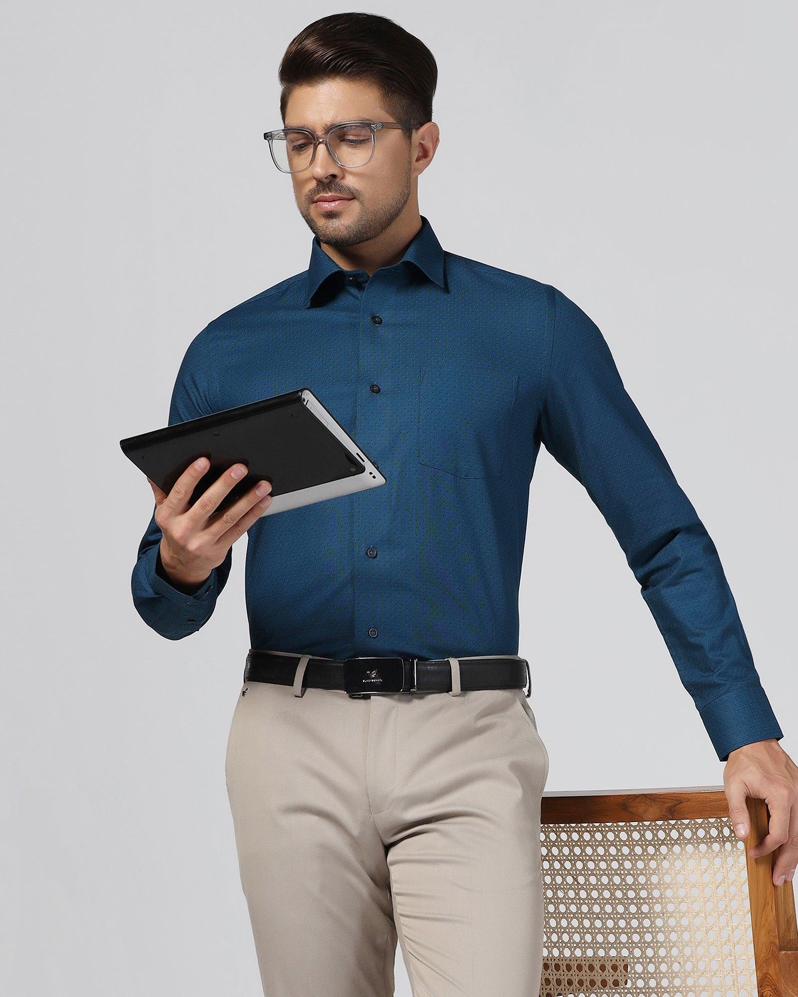 Formal Teal Textured Shirt - Burdy