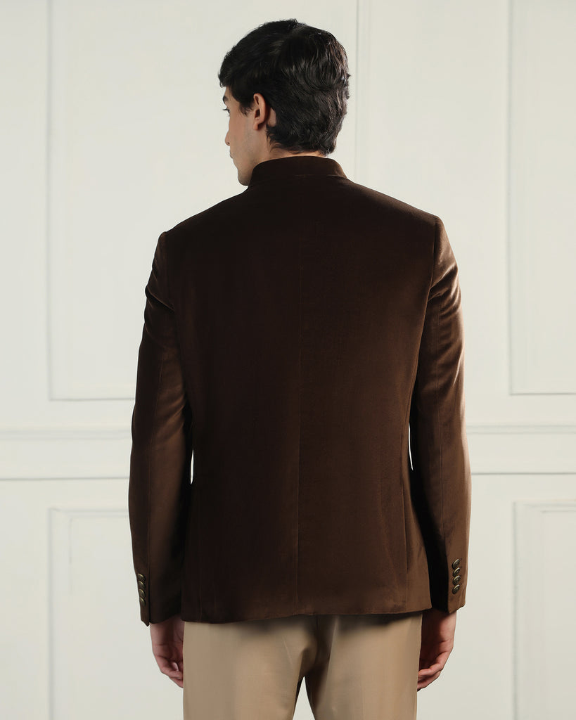 Bandhgala Formal Tobacco Brown Solid Blazer - Triber