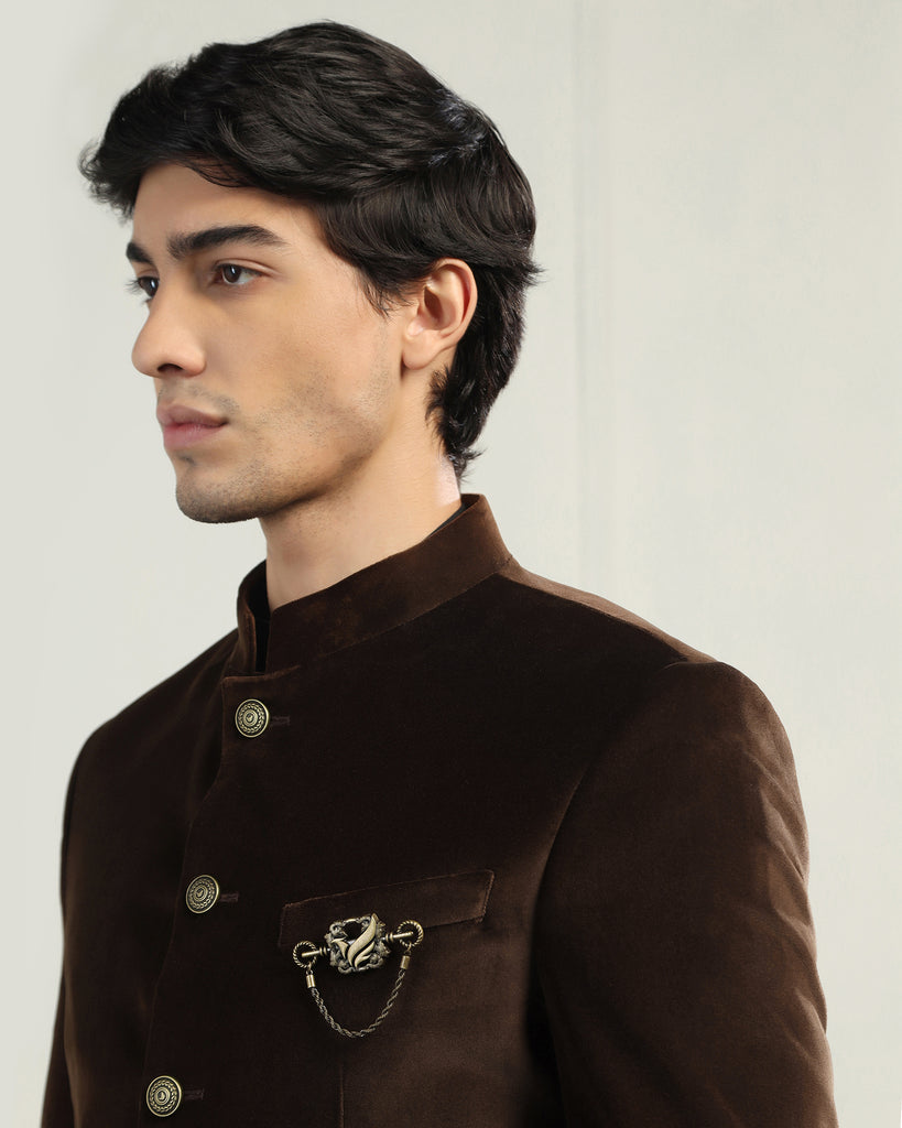 Bandhgala Formal Tobacco Brown Solid Blazer - Triber