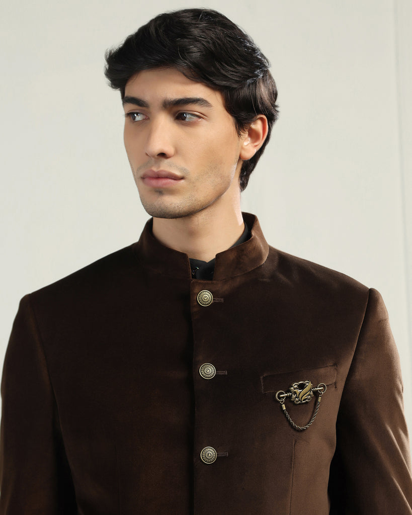 Bandhgala Formal Tobacco Brown Solid Blazer - Triber