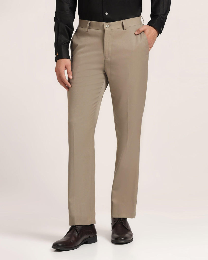 Straight B-90 Formal Beige Solid Trouser - Nedward