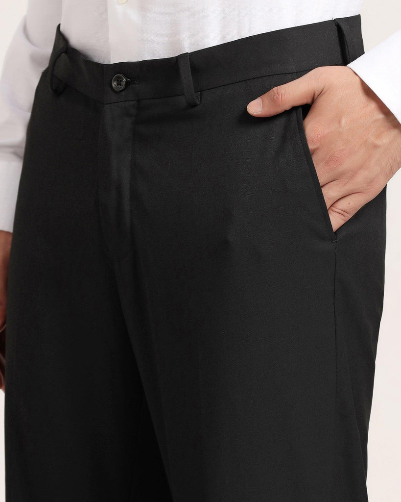 Slim Fit B-91 Formal Black Solid Trouser - Yoke