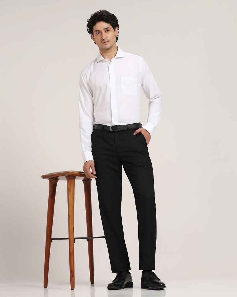 Slim Fit B-91 Formal Black Solid Trouser - Yoke