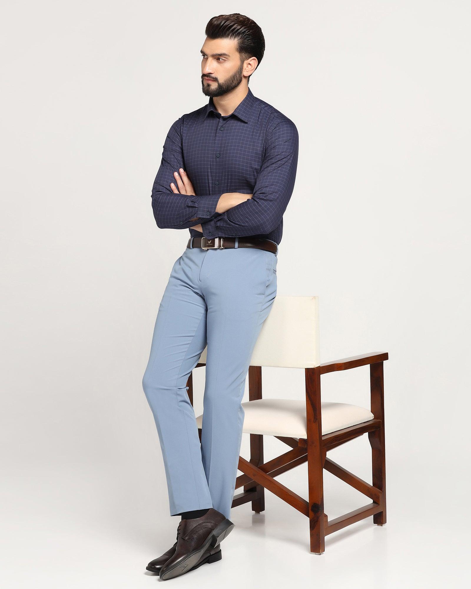 Slim Fit B-91 Formal Blue Solid Trouser - Dean - Blackberrys