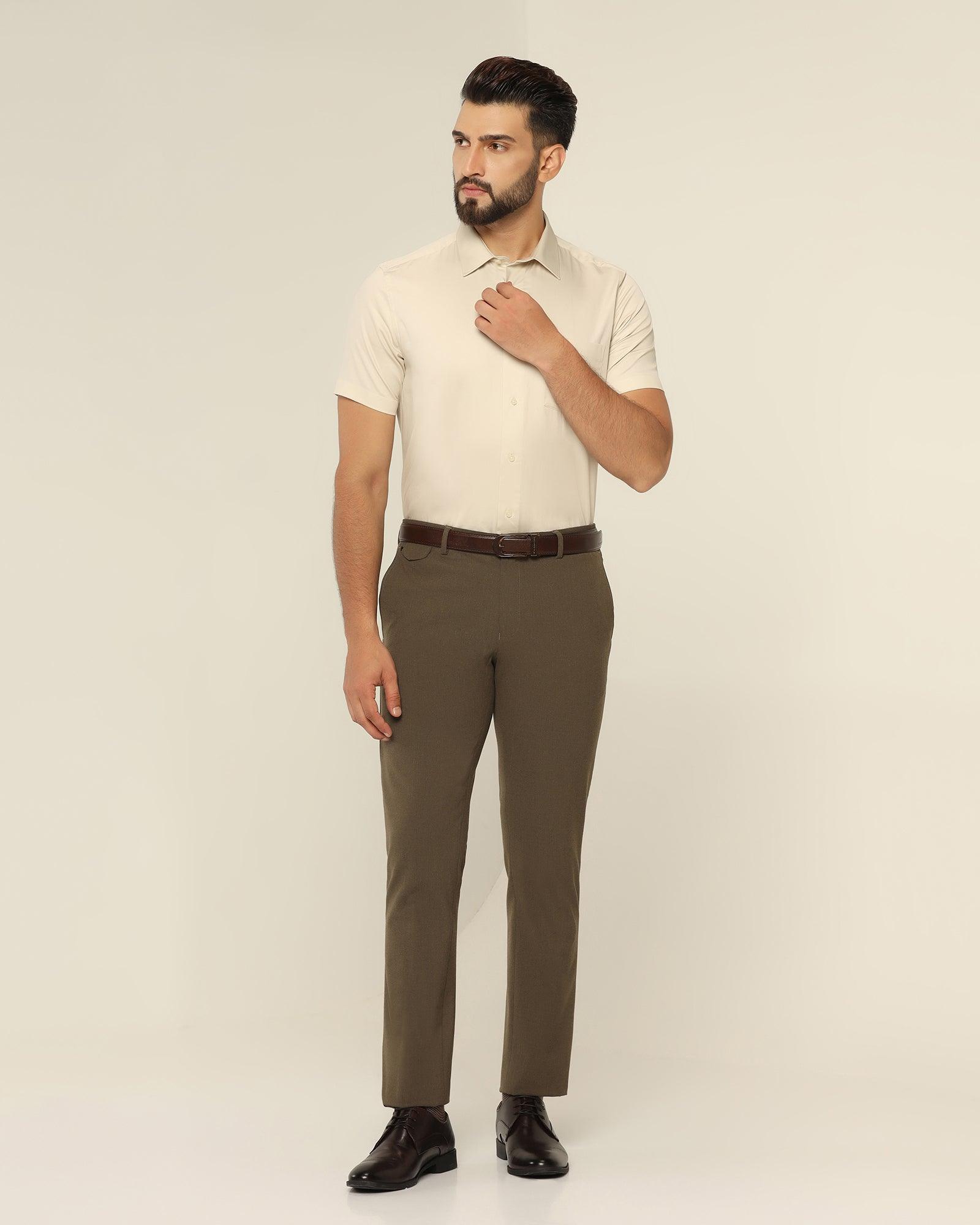 Slim Fit B-91 Formal Brown Solid Trouser - Jonny