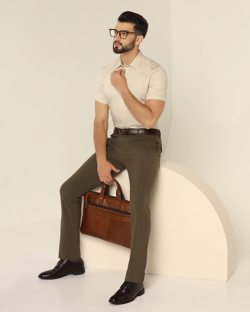 Slim Fit B-91 Formal Brown Solid Trouser - Jonny