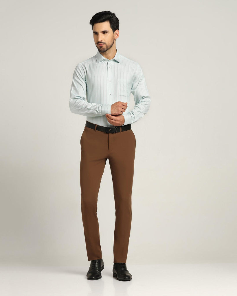 Slim Fit B-91 Formal Brown Solid Trouser - Yoke