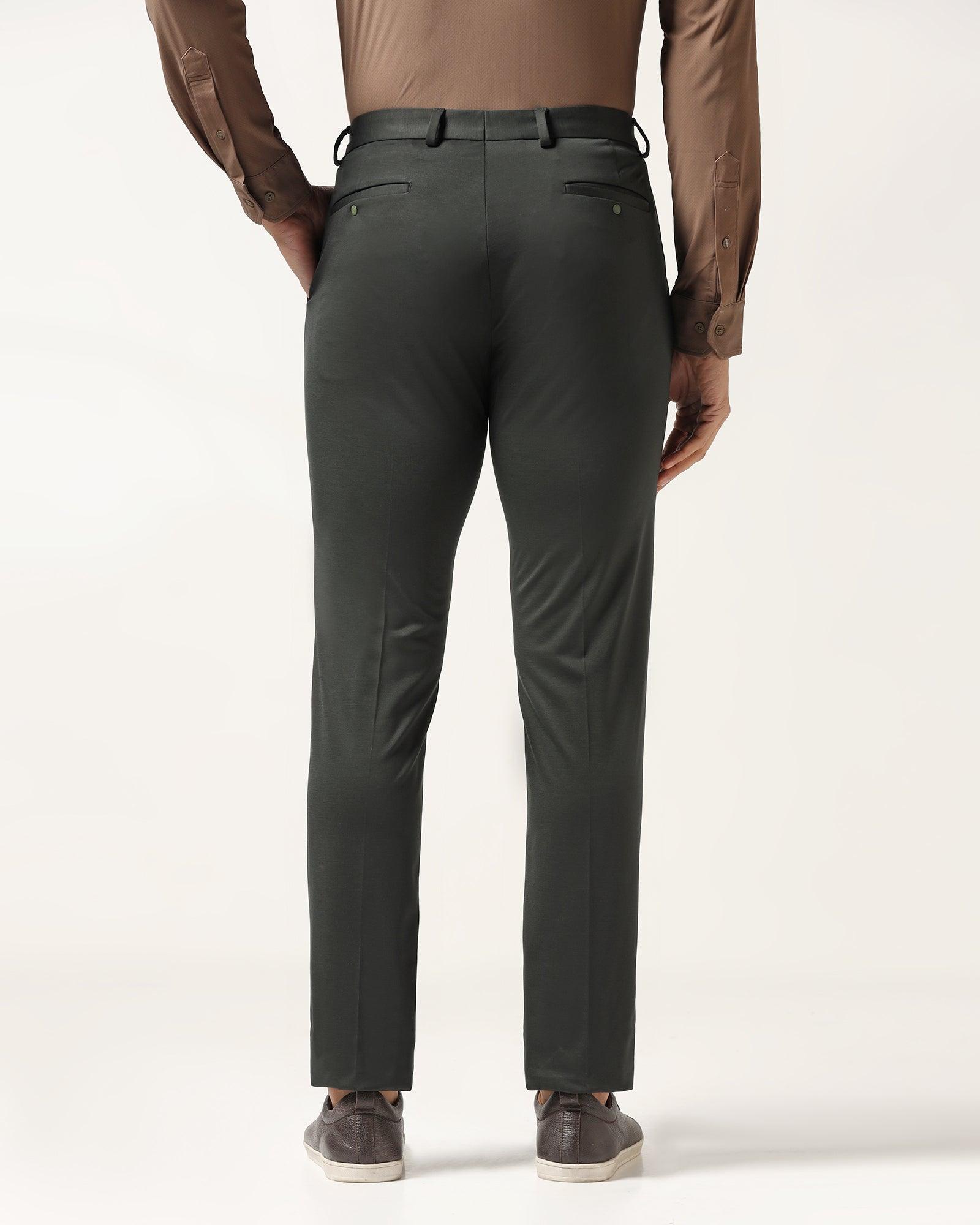TechPro Slim Fit B-91 Formal Green Solid Trouser - Explorer - Blackberrys