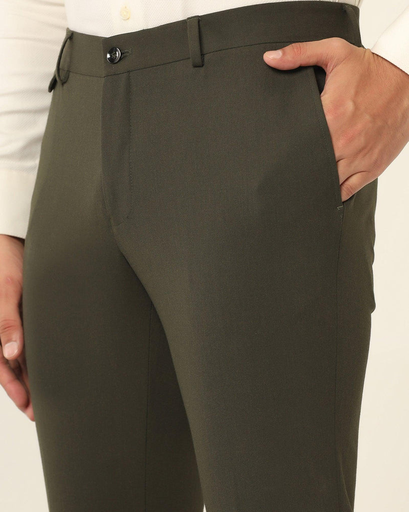 Slim Fit B-91 Formal Olive Solid Trouser - Jonny