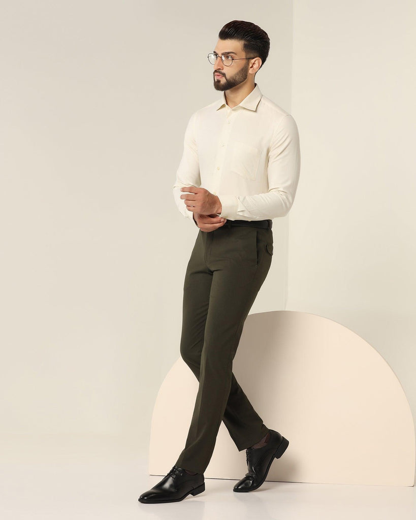 Slim Fit B-91 Formal Olive Solid Trouser - Jonny