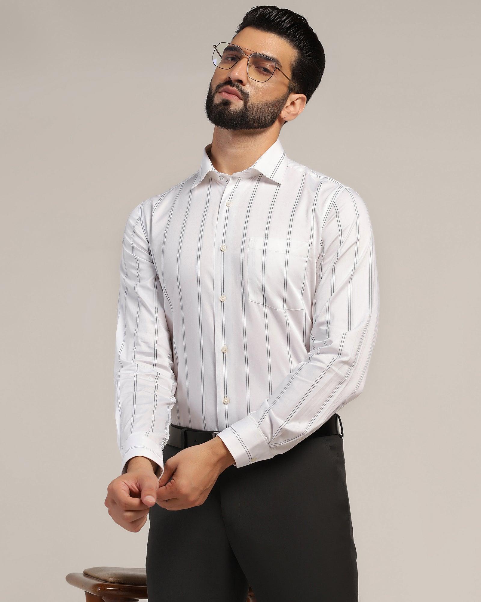 white dress shirt with black stripes Buy Formal White Stripe Shirt from Kolt Collection