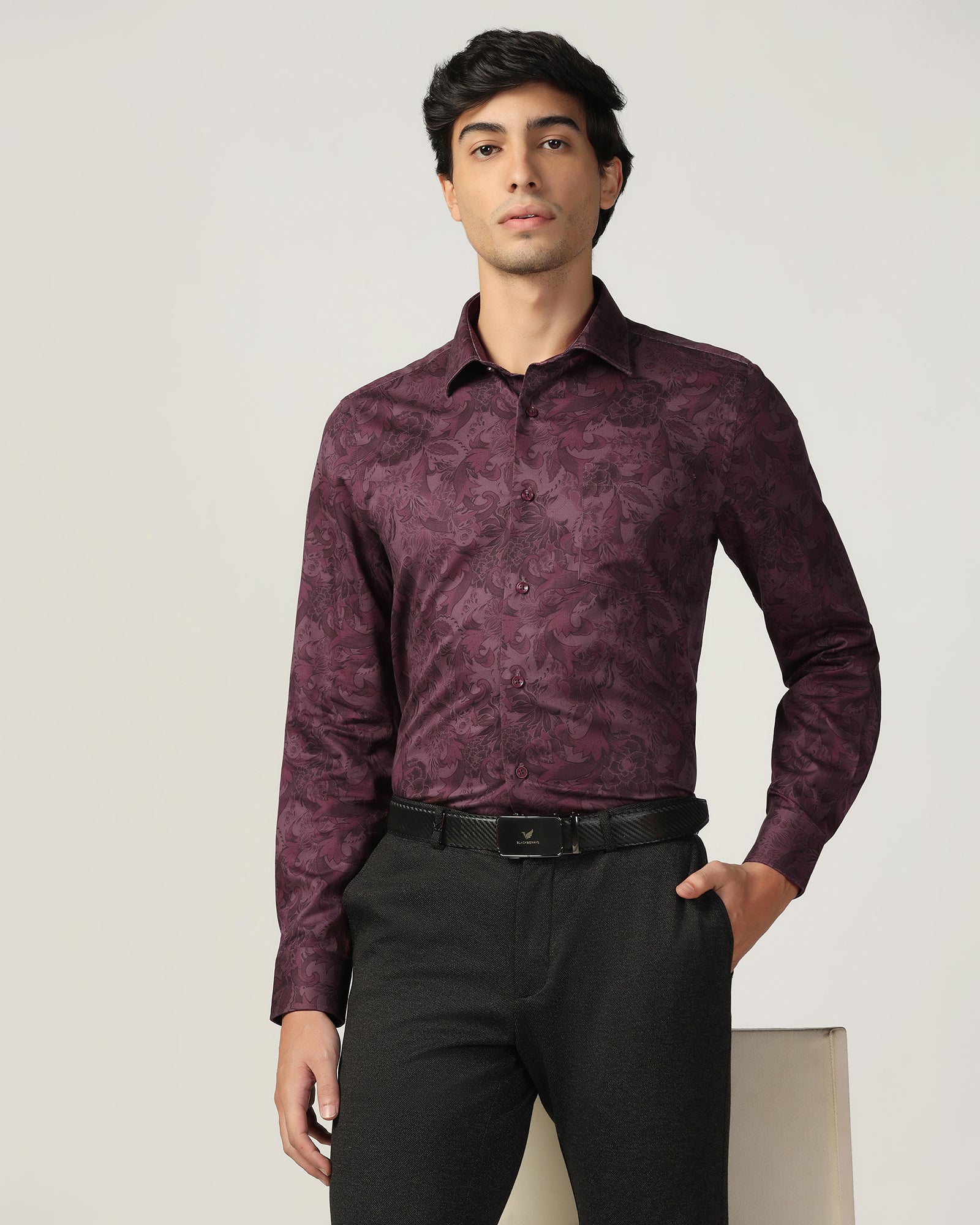 Formal Wine Printed Shirt - Iwaki