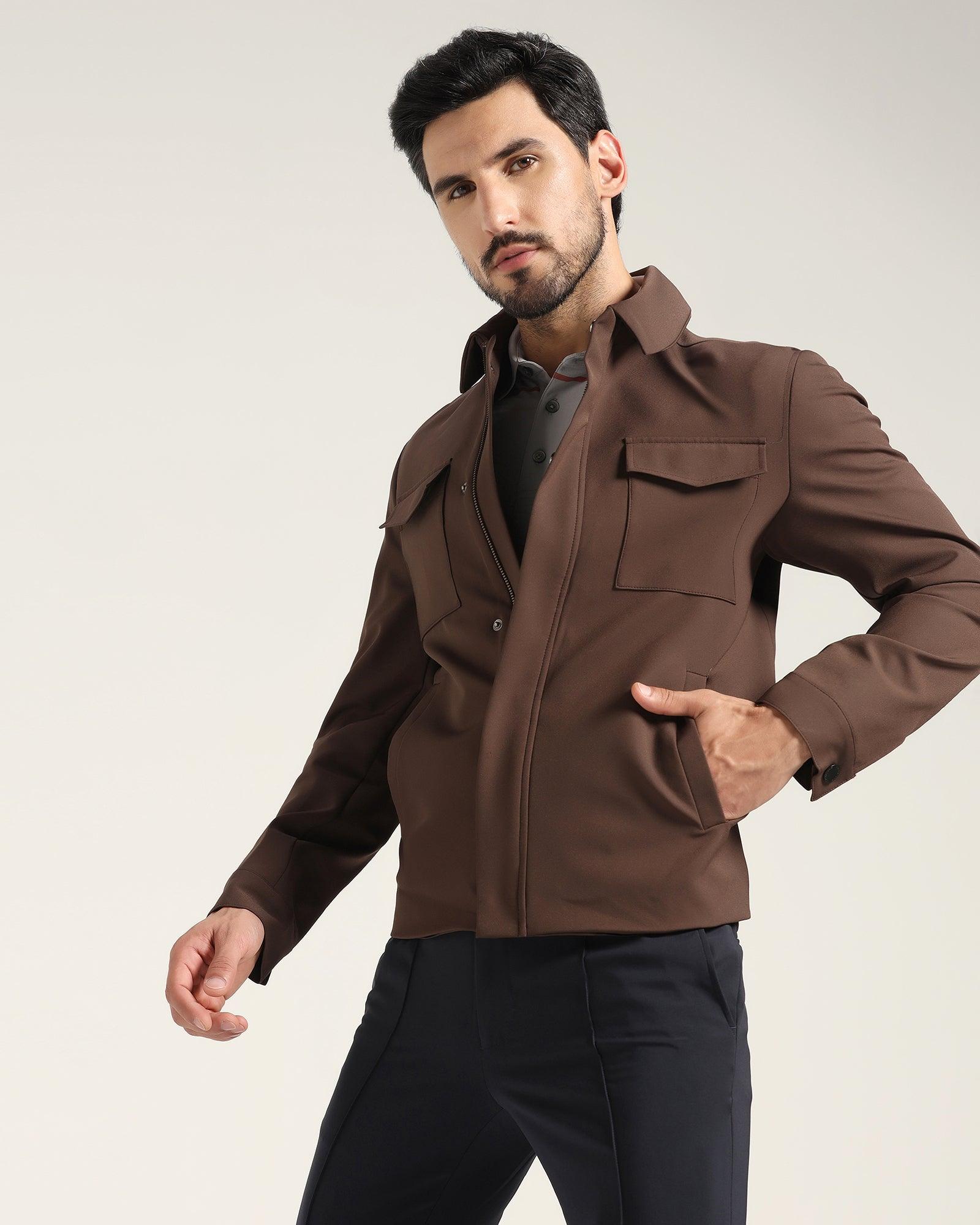 TechPro Formal Zipper Jacket In Brown (Demeter) - Blackberrys