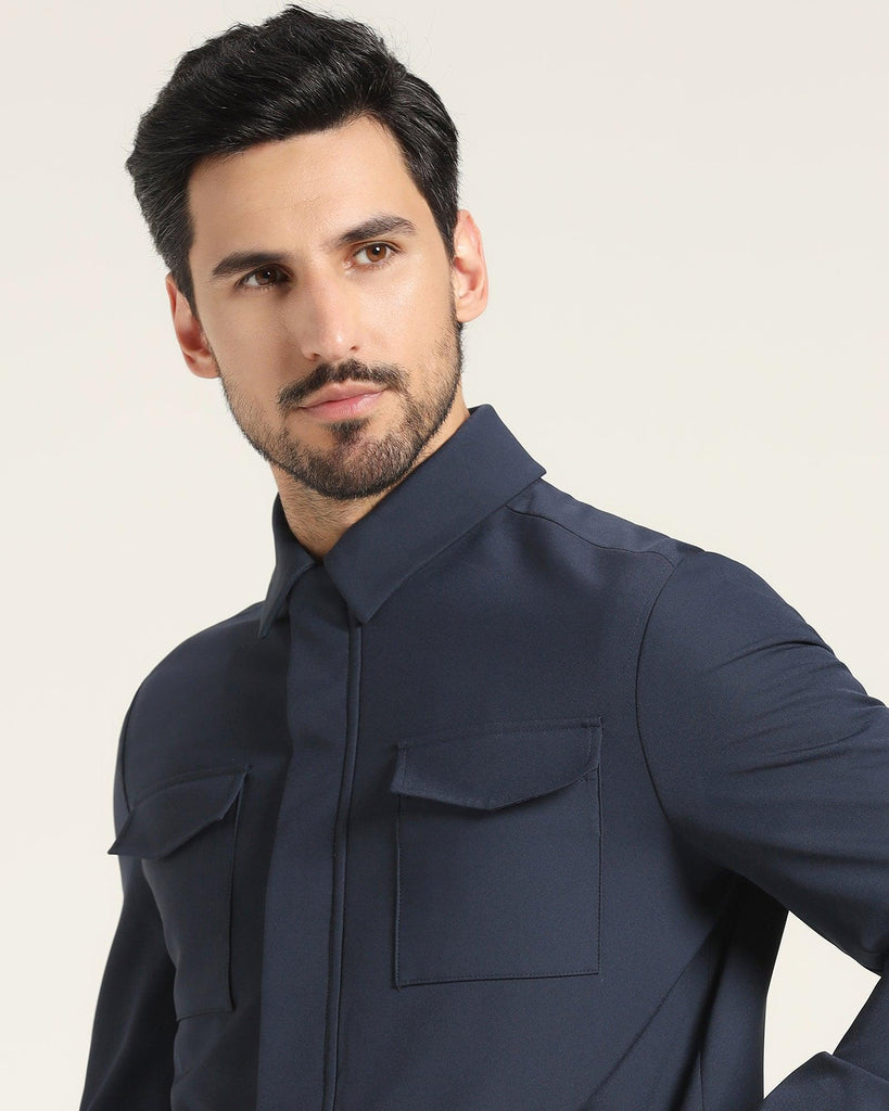 TechPro Navy Solid Zipper Jacket - Demeter