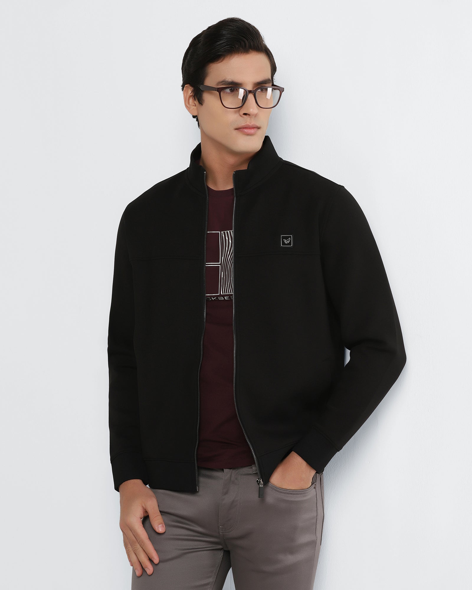 High Neck Black Solid Sweatshirt - Ryukk