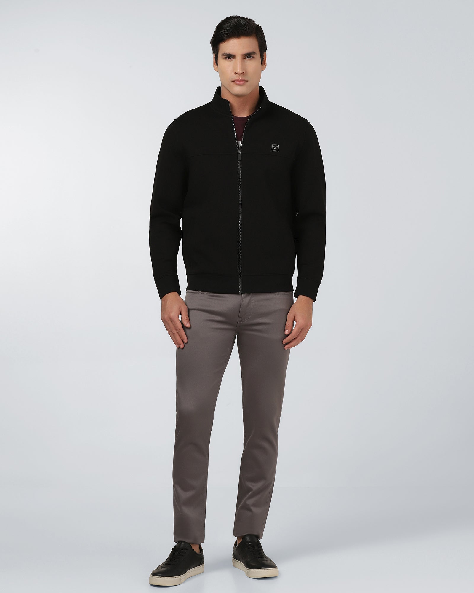 High Neck Black Solid Sweatshirt - Ryukk