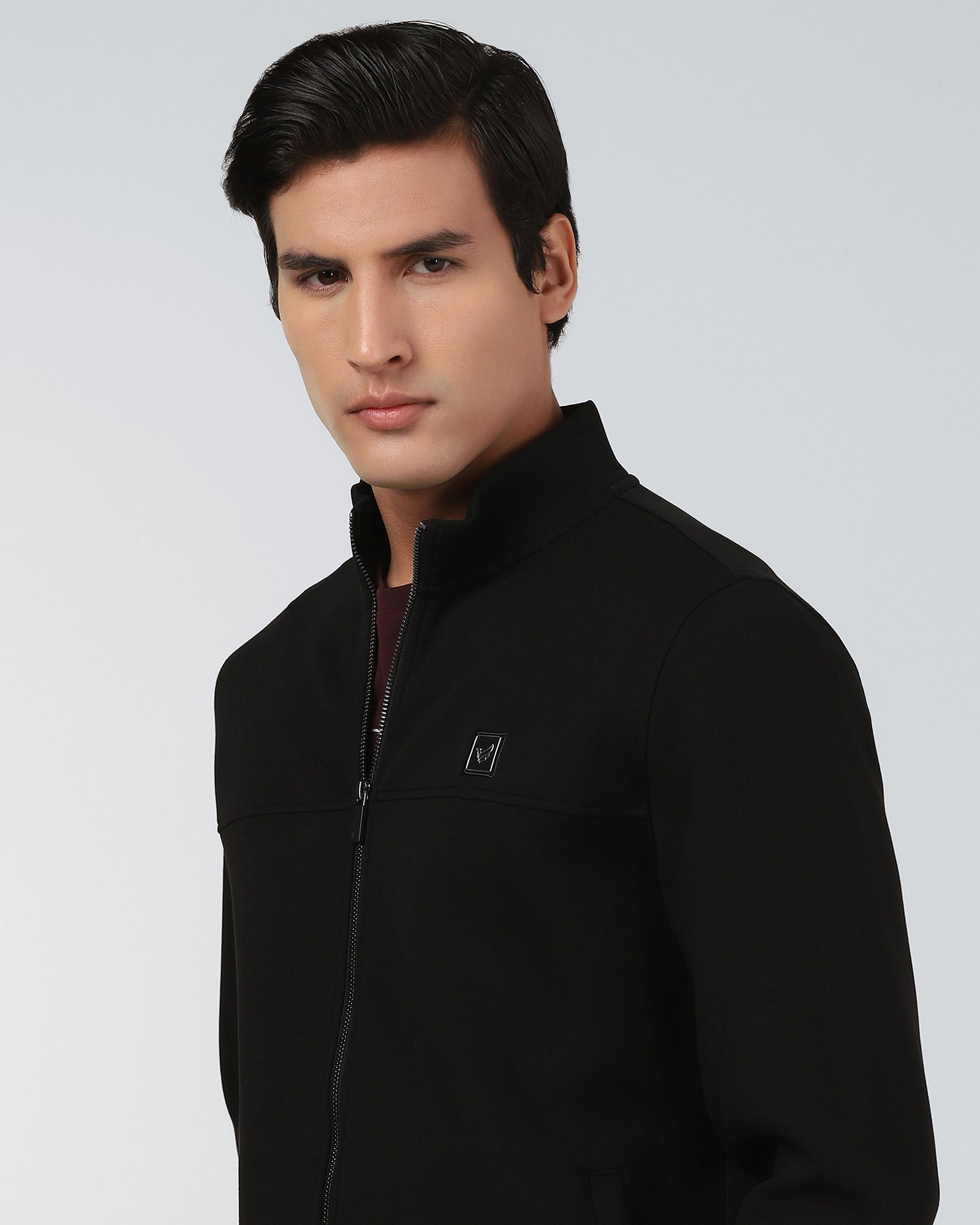 High Neck Black Solid Sweatshirt - Ryukk