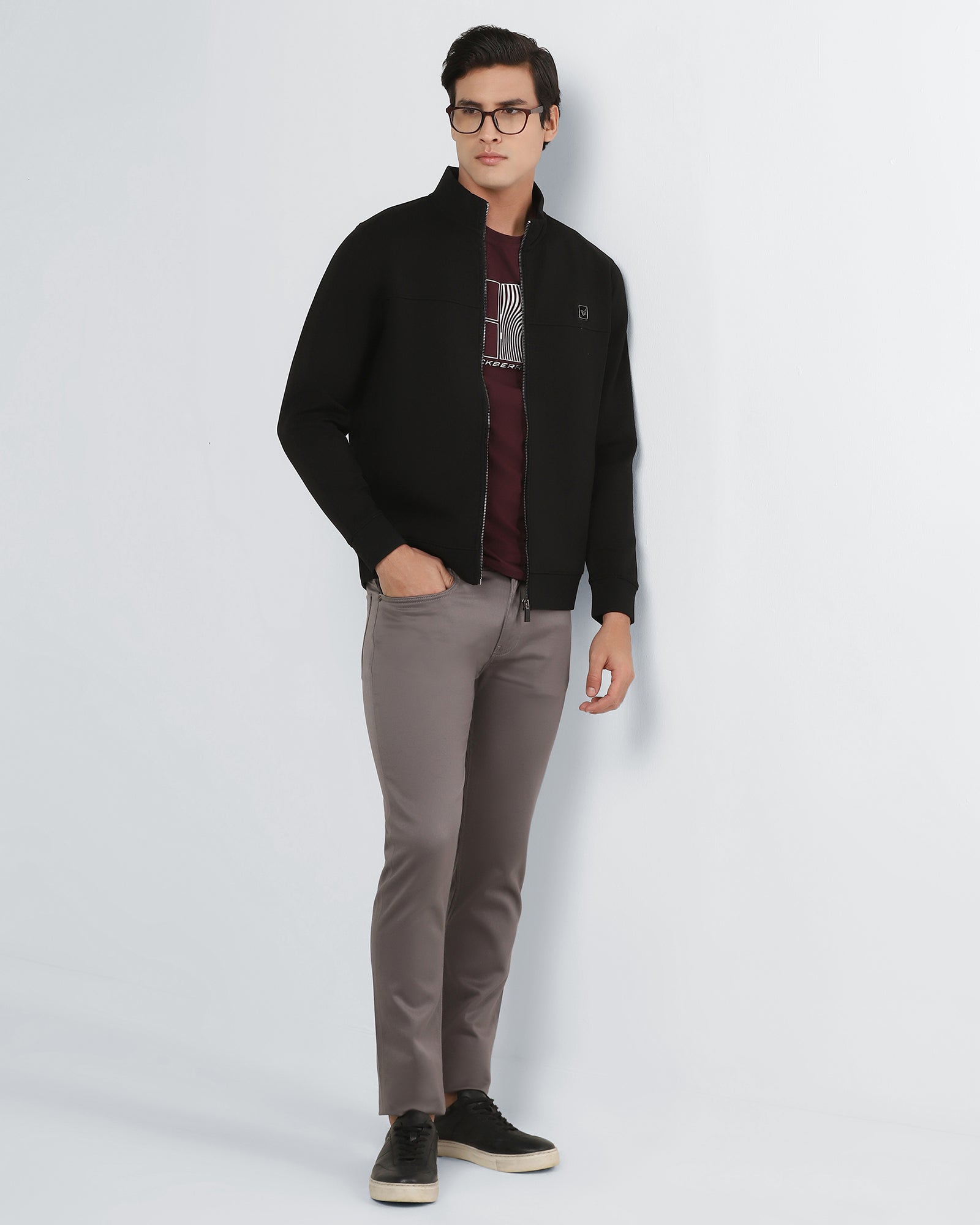 High Neck Black Solid Sweatshirt - Ryukk