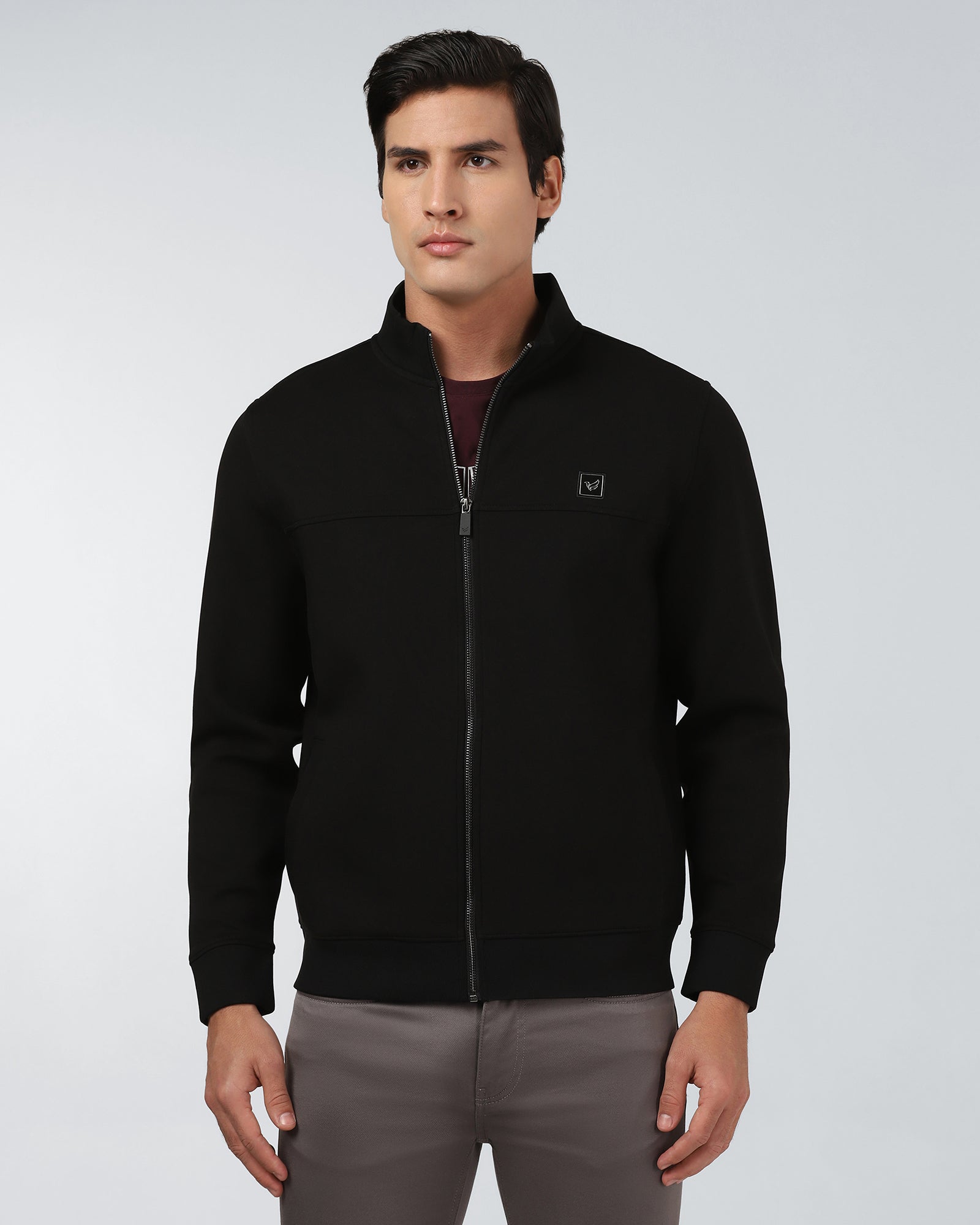 High Neck Black Solid Sweatshirt - Ryukk